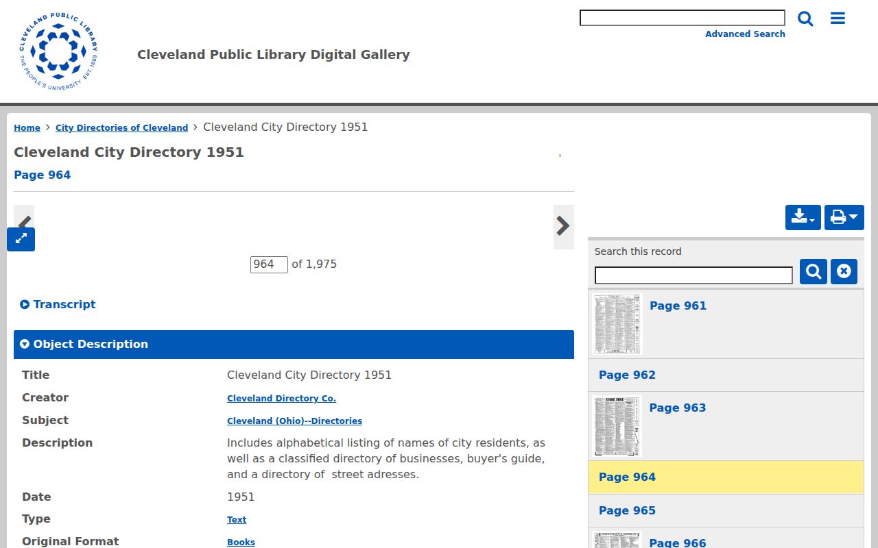 North Royalton city directory 1951 reference entry