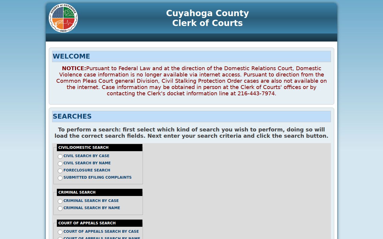 North Royalton residents directory Cuyahoga Clerk Webdocket