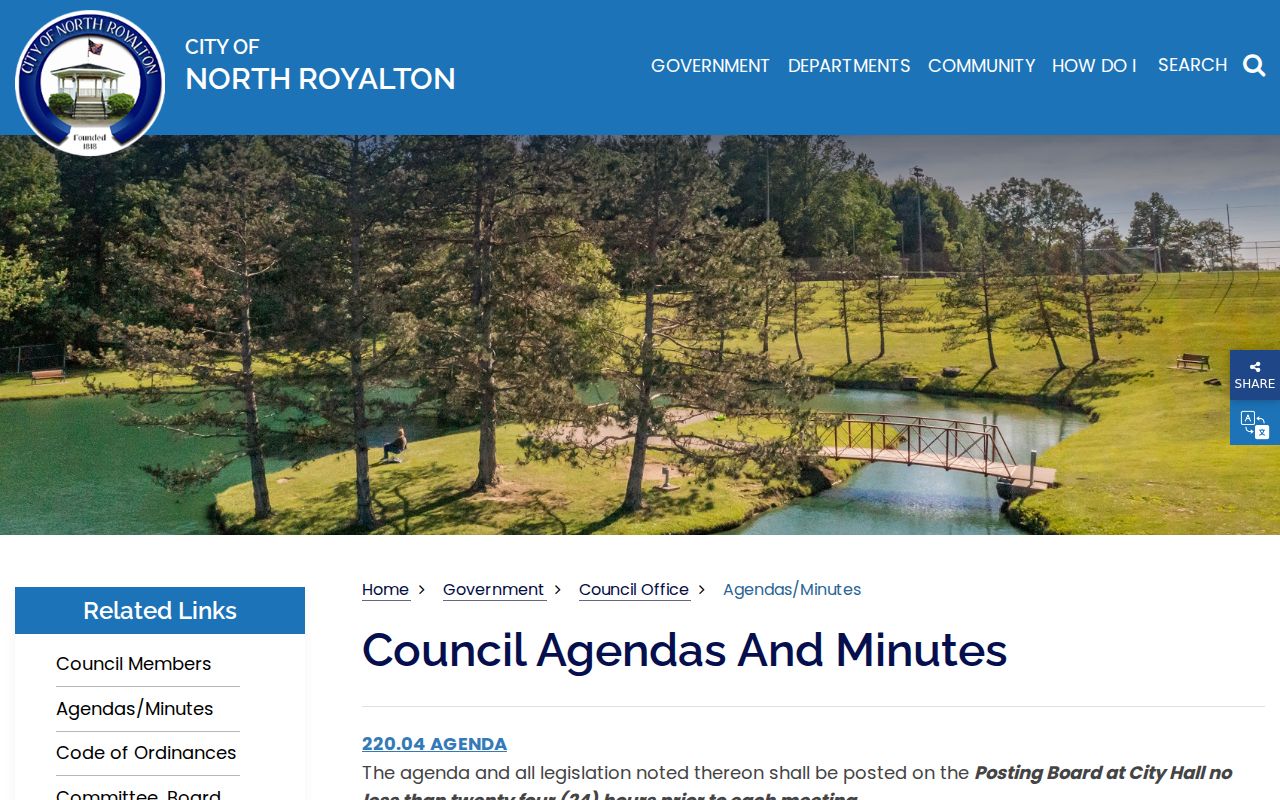 North Royalton neighbors Council agendas and minutes public records channel