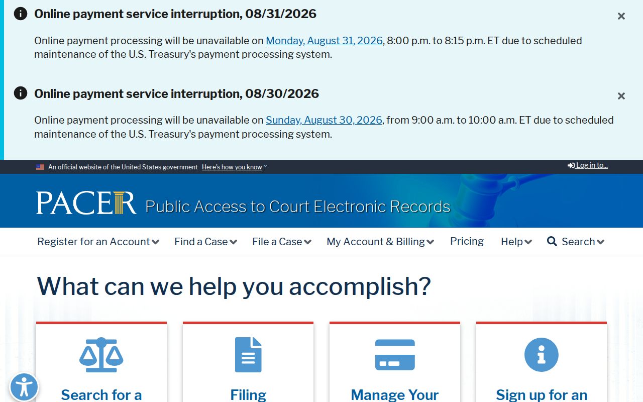 North Royalton resident lookup federal PACER records access screen
