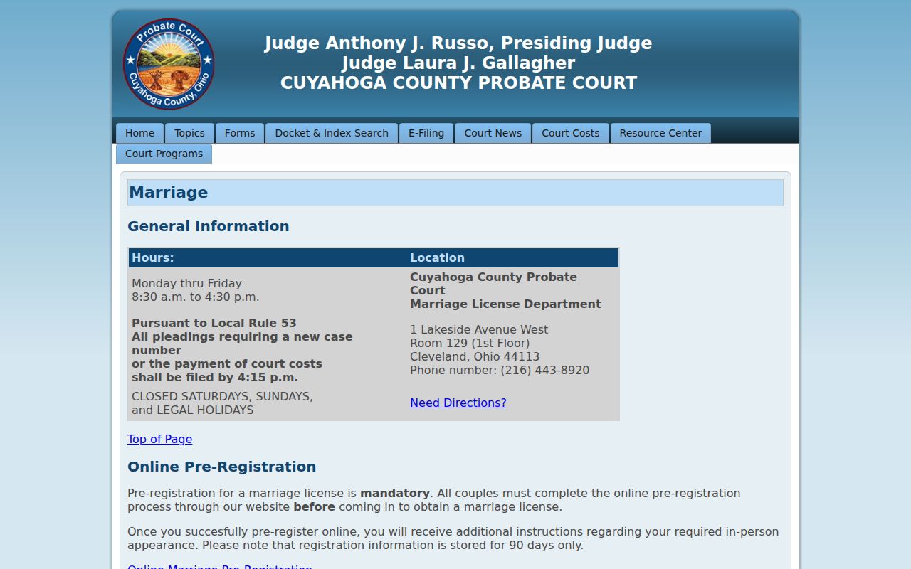 North Royalton resident lookup Cuyahoga Probate marriage records route