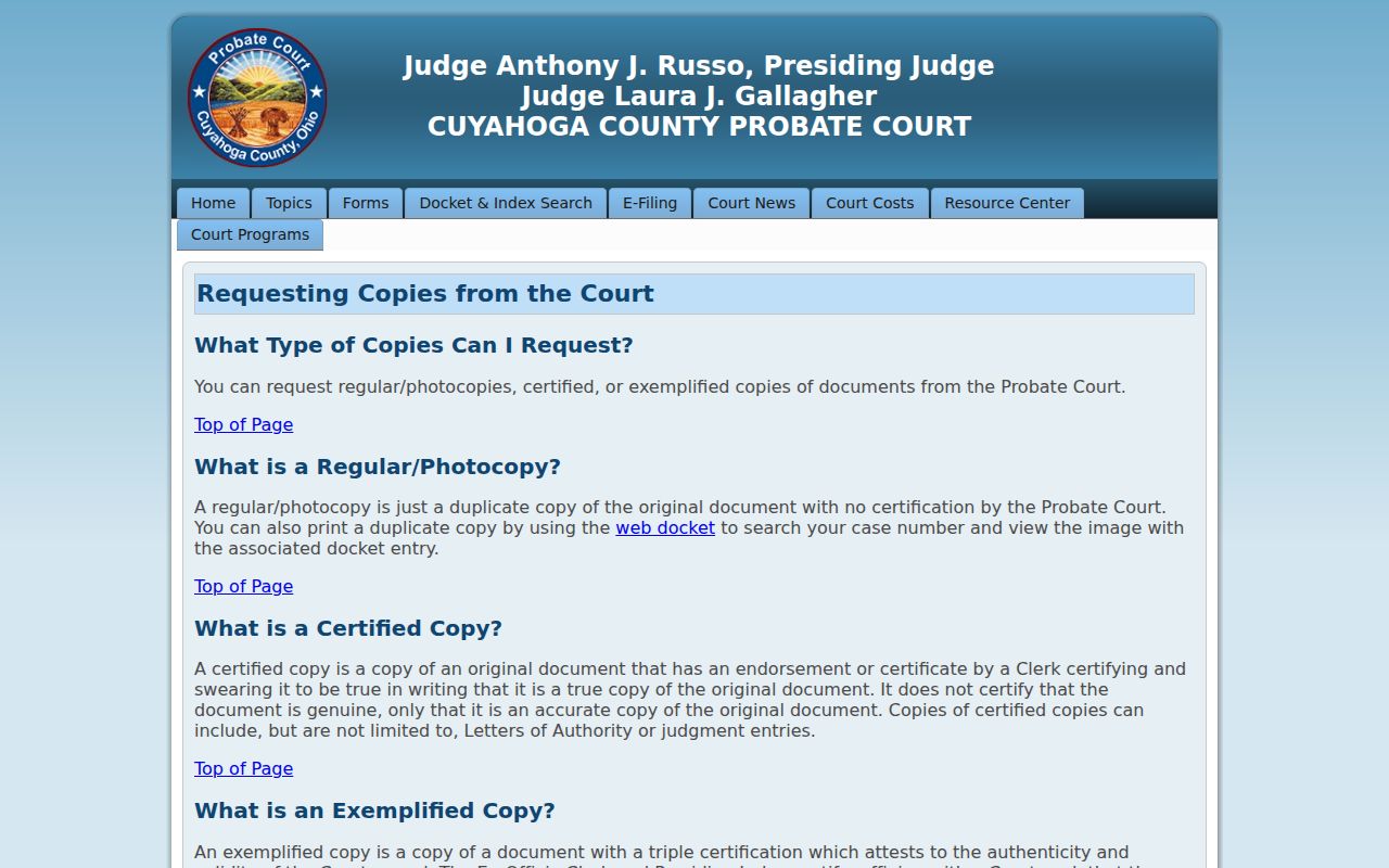North Royalton resident lookup Probate Court record copy options