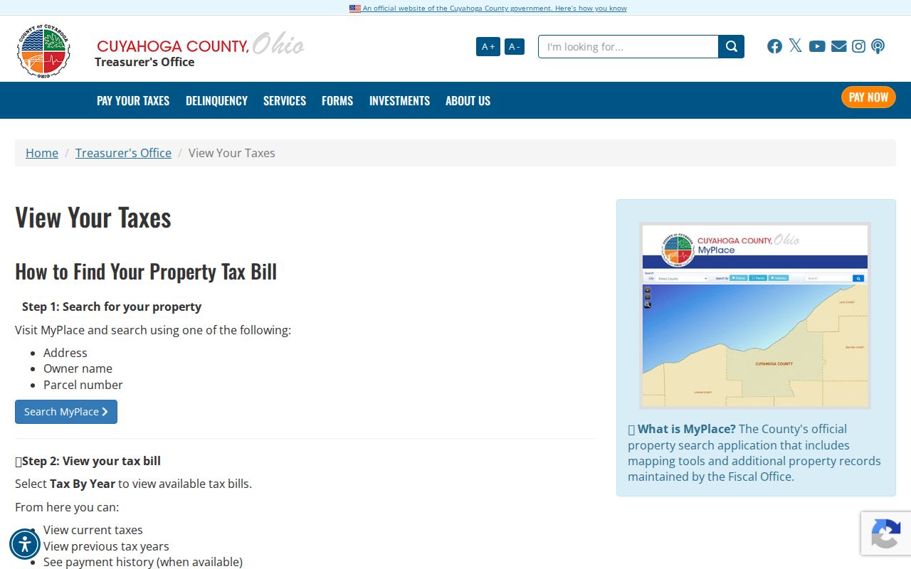 North Royalton street directory Cuyahoga property tax search instructions